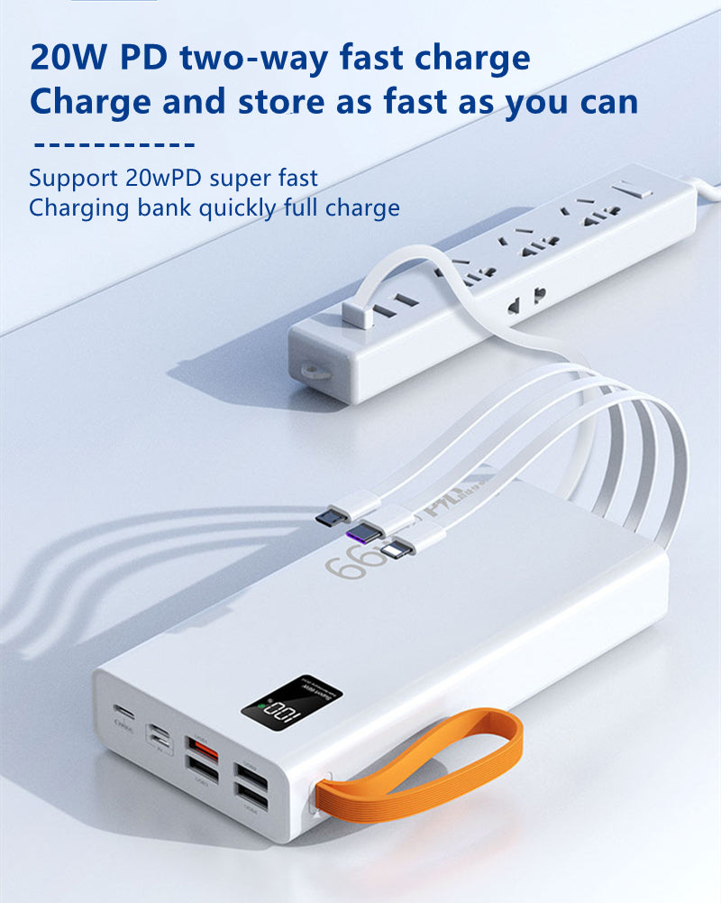 RichRipple New Power Banks Built-in Cable Mobile Power Bank Supply 30000 mAh Outdoor Emergency Mobile Phone Backup Power Supply