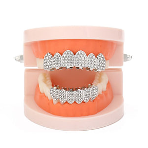 Teeth grillz mouth man/woman iced tooth cap top&bottom teeth grillz sets for men/women hip hop rapper body jewelry fashion accessories party jewelry