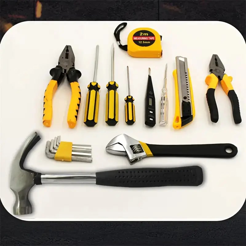 16-Piece Household Tool Set with Wire Crimpers and Iron Handles - Multifunctional Hand Tool Kit for Home Repair, Vehicle Maintenance & DIY Projects - Essential Hammer, Wrench & Screwdriver Combo