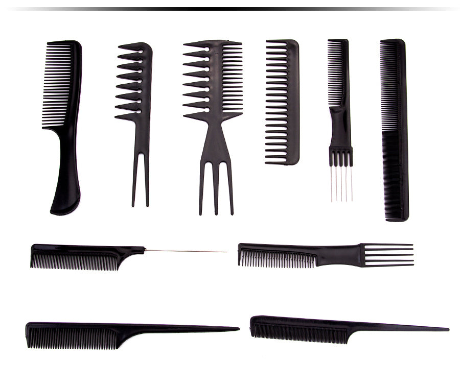 New 10Pcs Black Professional Combs Hairdressing New Tail Comb Carbon Anti Static Comb Hair Cutting Comb Free Storage Bag