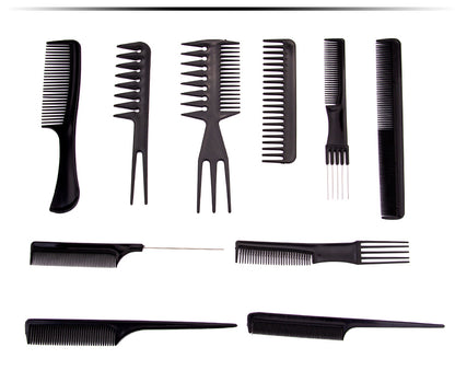New 10Pcs Black Professional Combs Hairdressing New Tail Comb Carbon Anti Static Comb Hair Cutting Comb Free Storage Bag
