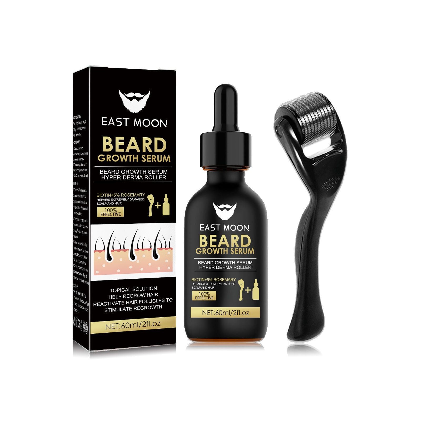Men's Beard Growth Serum Kit With Derma Roller Stronger Thicker Fuller Beard Serum Set Facial Care Nourishing Thickening Beard Care Oil Set