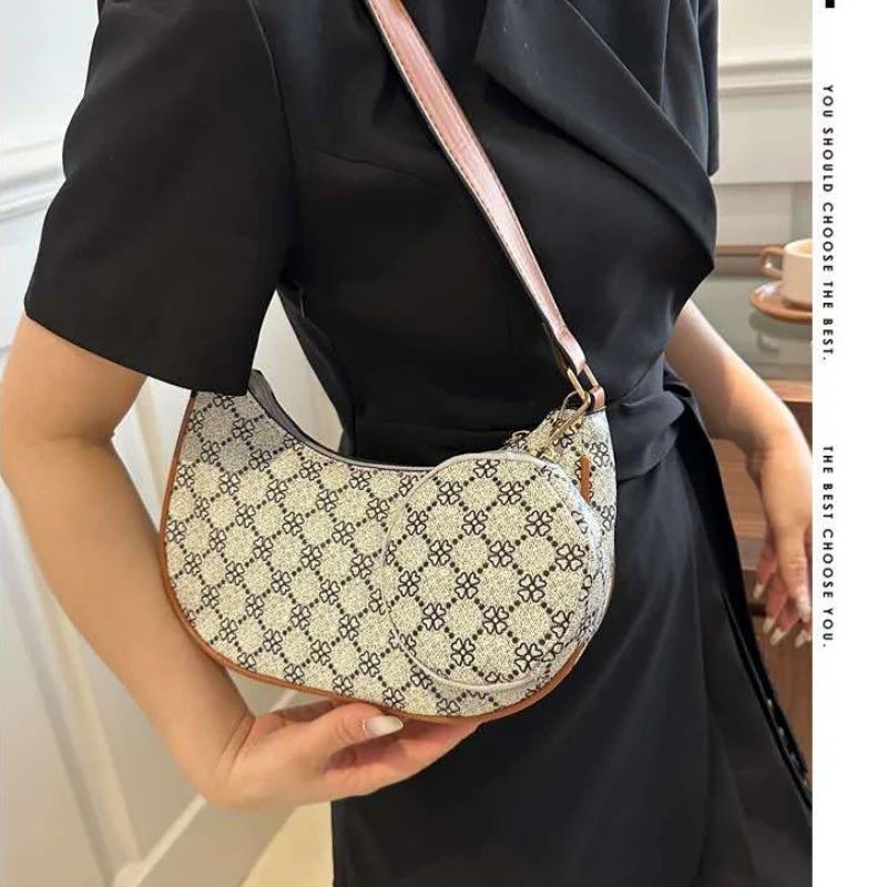 Mateamoda 2 in 1 Chic Monogram Print Sling Bag Underarm Handbag