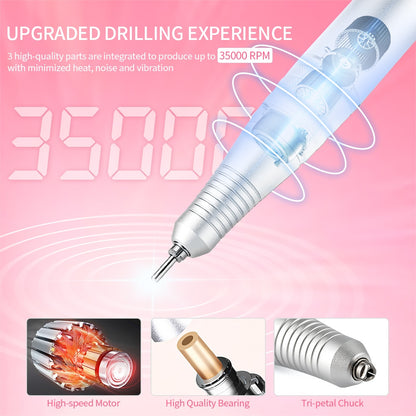 Wireless Nail Drill Manicure Grinder Machine 35000RPM Nail File Polishing Grinding Machine 65W Nail Milling Cutter Nail Art Tool