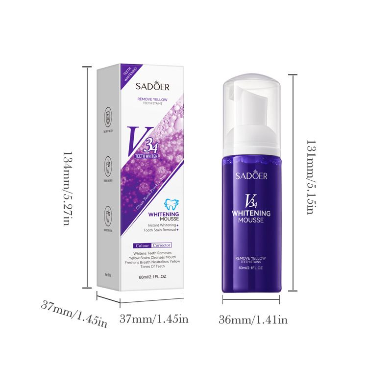 V34 Whitening Mousse – Teeth Cleaning, Gum Care, and Gentle Foaming Toothpaste