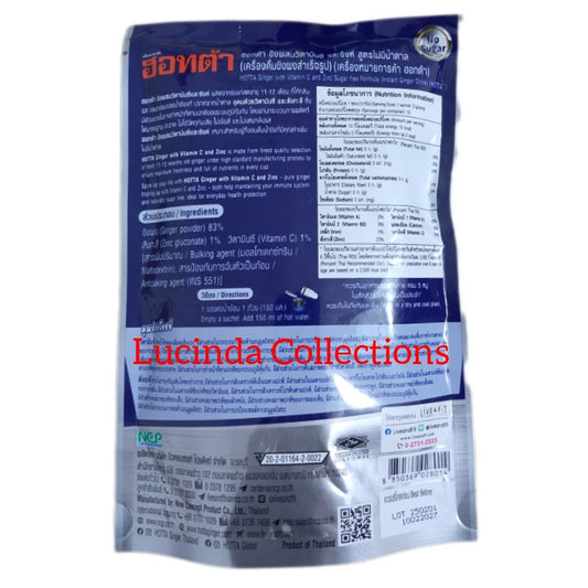 HOTTA Instant Ginger Drink With Zinc & Vitamin C Hot or Cold No Sugar Natural Powder Herbal Supplement Drink Sachets Pack