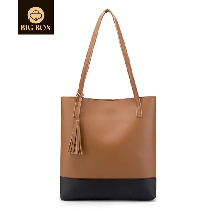 BigBox Women color blocking Handbag Designer Fashionable large capacity tassel design PU leather shoulder tote bag women handbag