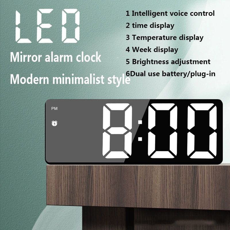 LED mirror colorful clock voice controlled intelligent Alarm clock USB battery dual-use alarm clock for students household