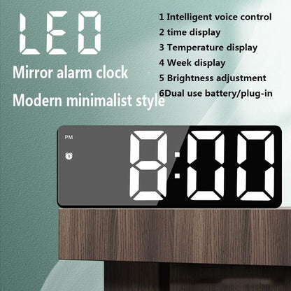 LED mirror colorful clock voice controlled intelligent Alarm clock USB battery dual-use alarm clock for students household