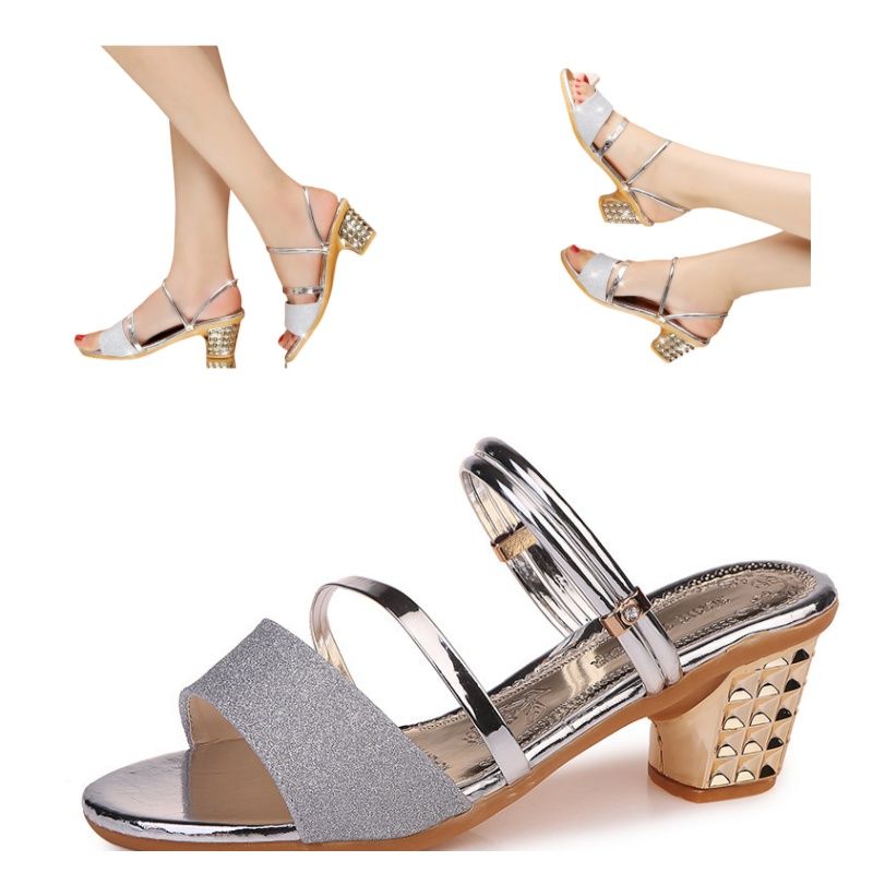 New Women's Shoes Summer Style Wedges Pumps High Heels Slip on Bling Fashion Gladiator Heels Shoes Ladies Open Shoes Sandals Silver