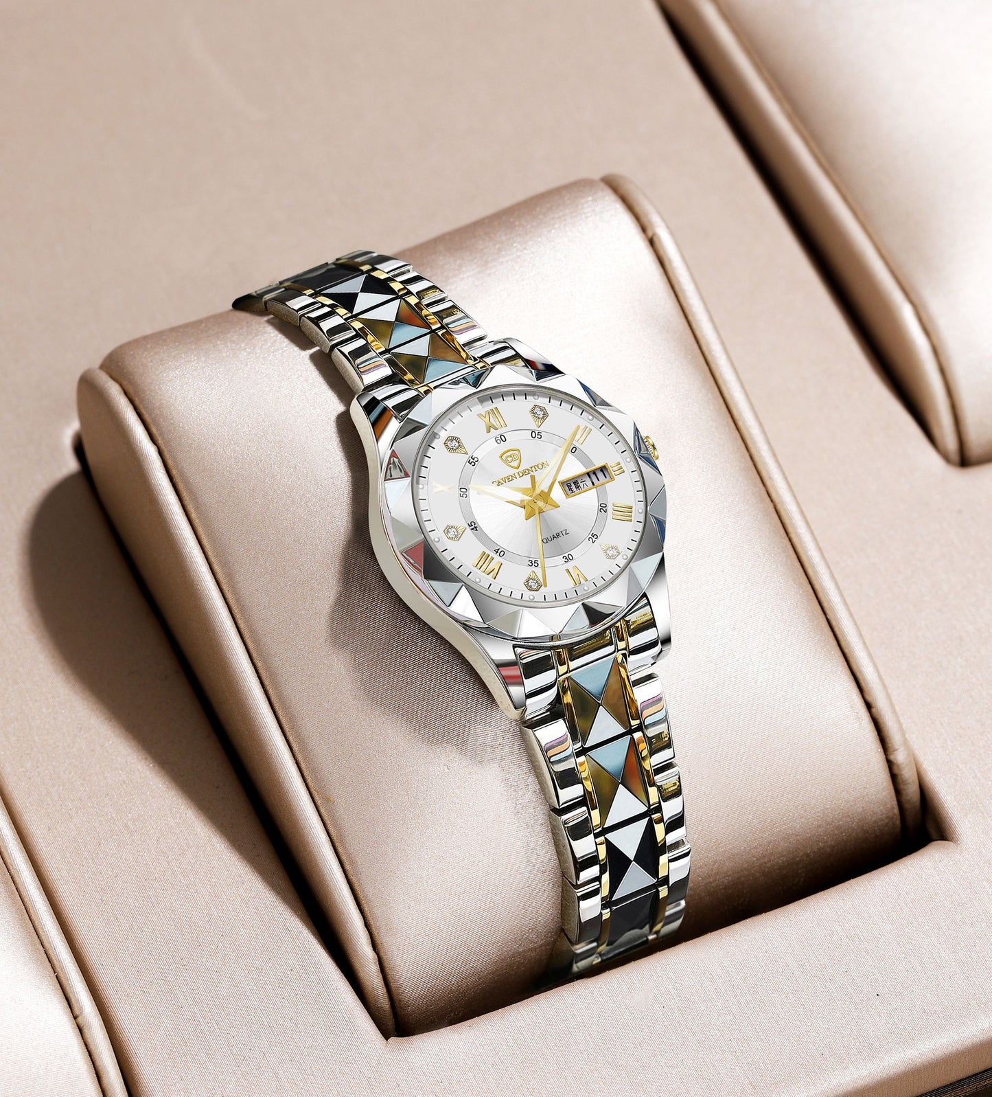 Ladies Watch Fashion Water Diamond Luxury Night Glow Double Calendar Quartz Movement Wristwatches Casual Watch For Women Waterproof Watch