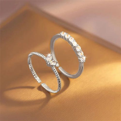 2pcs Luxury Zircon Heart Rings Set For Women Opening Adjustable Weave Rhinestone Ring Engagement Wedding Jewelry Fashion Girlfriend Gifts Wedding Jewellery Party Jewelry