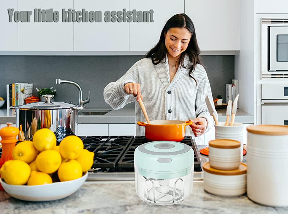 HW Wireless Electric Mini Garlic Chopper Machine(250ML), USB Kitchen Food Processor with 3 Blades