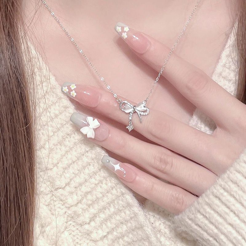 Pure Lust Style Summer Sweet Bow Necklace Women's Light Luxury Niche Design Clavicle Chain New Style