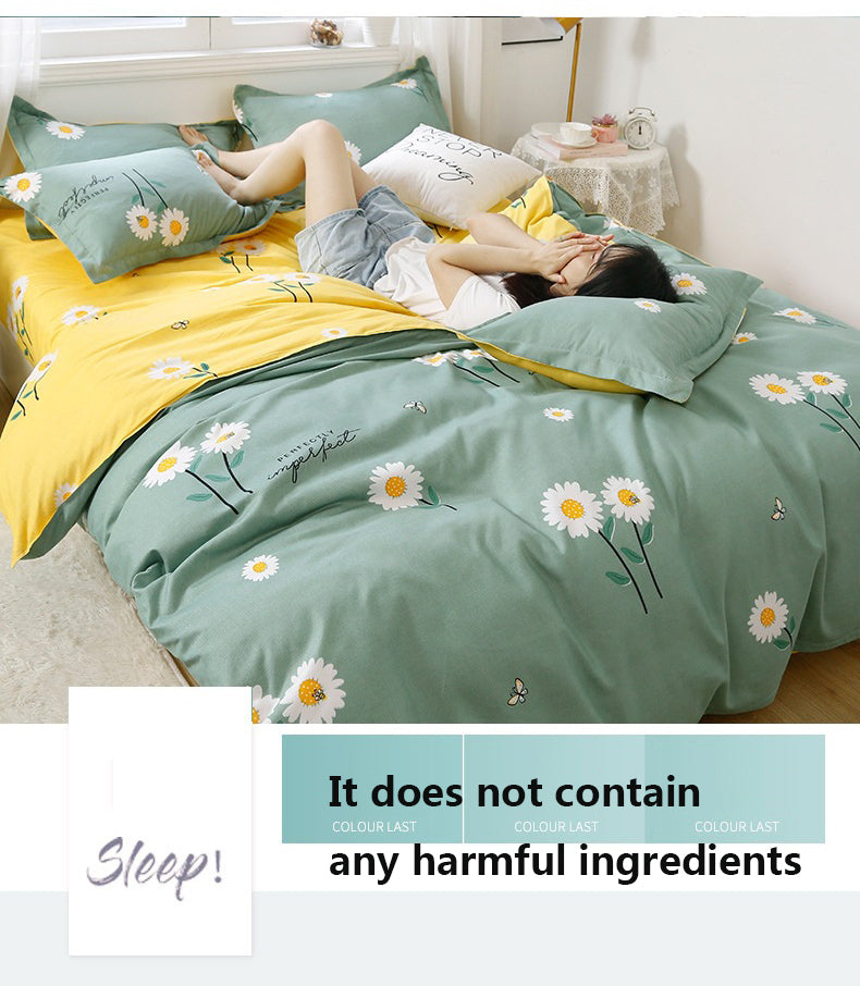 4PCS Bedding Set Daisy print 1PC Duvet Cover+1 PC Bed Sheet+2PCS Pillow Covers Aloe cotton (without duvet) Bedding sets & accessories