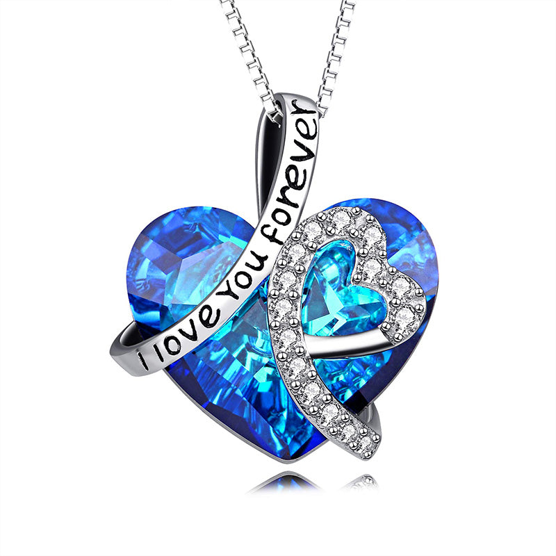 New Arrivals I Love You Forever Necklace, Everlasting Heart Birthstone Necklace, Heart Pendant Necklace For Women Exquisite Jewelry Blue Crystal Forever Love Charm Necklace Valentine's Day Gift