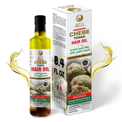 Amalico Chebe Oil for Hair Growth - Olive Oil, Ostrich Oil, Essential Oil, 100% Natural African Chebe Powder for Hair Growth - Ready to Use, Large Volume 250ml 25oml