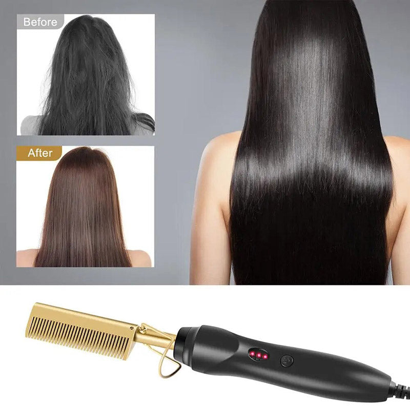 2 in 1 Hot Comb Straightener Electric Hot Heating Comb Wet Dry Hair Iron Hair Straightener Brush Hair Curler Hair Styling Tools Wigs Straightening Brush