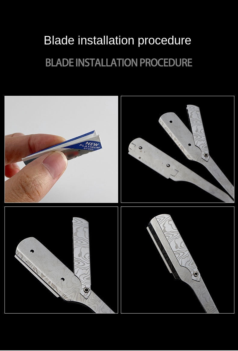 Mens Shaving Barber Tools Hair Razor and Blades Antique Black Folding Shaving Knife Stainless Steel Straight Razor Holder