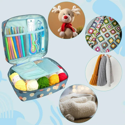 58pcs Portable Crochet Kits with Bag Knitting Tool DIY Sewing Ruler Needles Yarn Complete Set of Crochet Material Kit