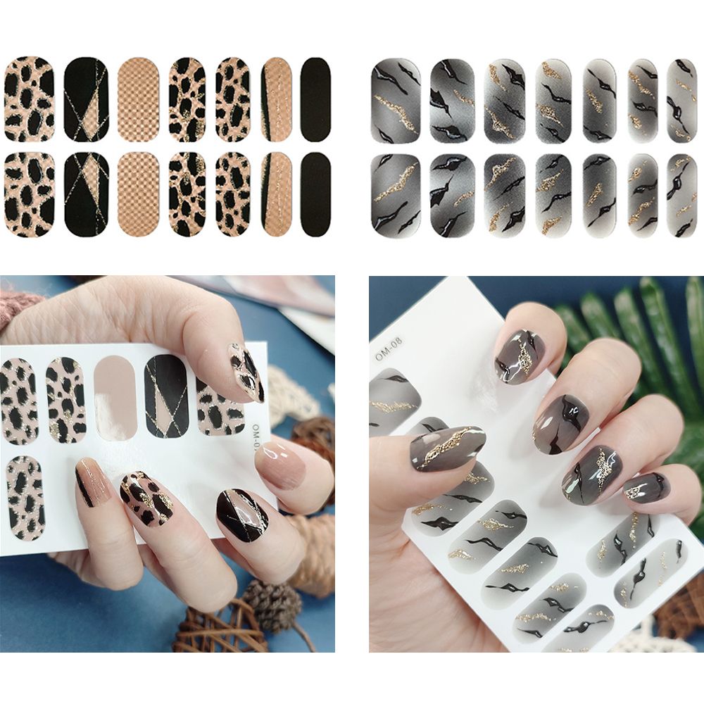 196 Pcs 14 Sheets Waterproof Full Wrap Nail Stickers Nail Polish Strips Gradient Stickers Glitter Self Adhesive DIY Art Decals Strips with 4 Pcs Nail Files for Nail Decor