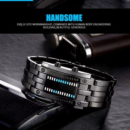 Fashion LED Iron Watches For Man And Women Dual-line Binary Personality Electronic Watch Man Wrist Watch