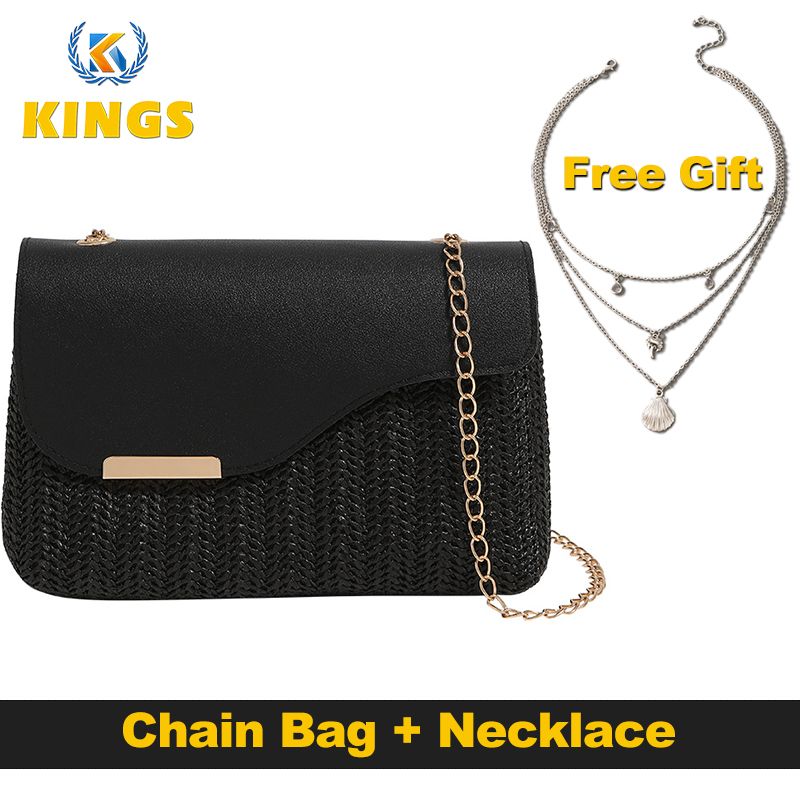 Women Small Cross-body Bag Ladies Chain Bag Phone Bag Clutch Mini Straw Sling Bag (Necklace free gift)