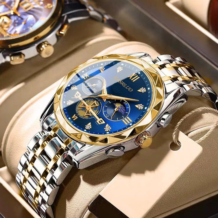 New multifunctional men's quartz watch versatile trendy waterproof luminous watch six-pin timing casual trendy men's alloy men's watch