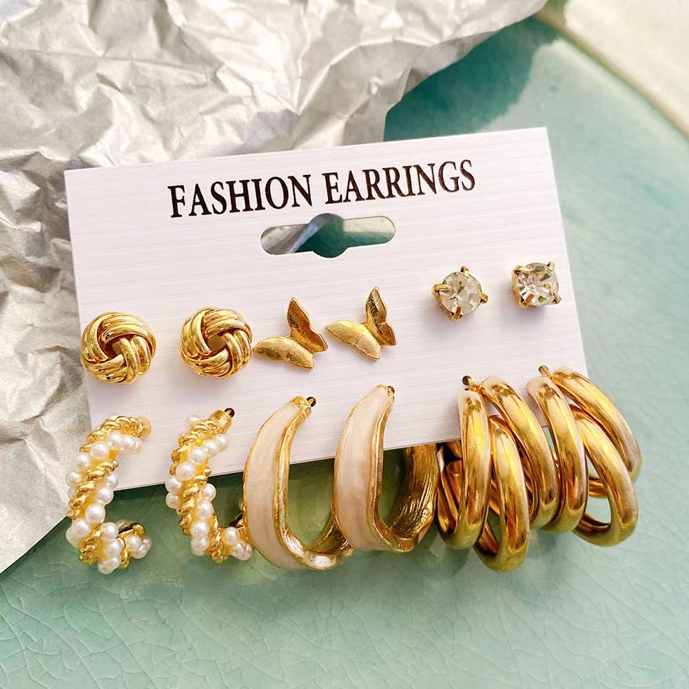 6 Pieces Earrings Sets New Vintage Earrings Creative Personality Leopard Print Earrings Love Butterfly Earrings Jewelry Set Gifts