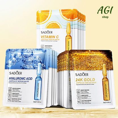 Facial Mask Sheet Pores Moisturizing 24K Gold Vitamin C Hyaluronic Acid Face Mask Facial Moisturizing Firming Hydrating Facial Masks Skin Care Oil-Control Anti-Aging Replenishment Face Care Treatments