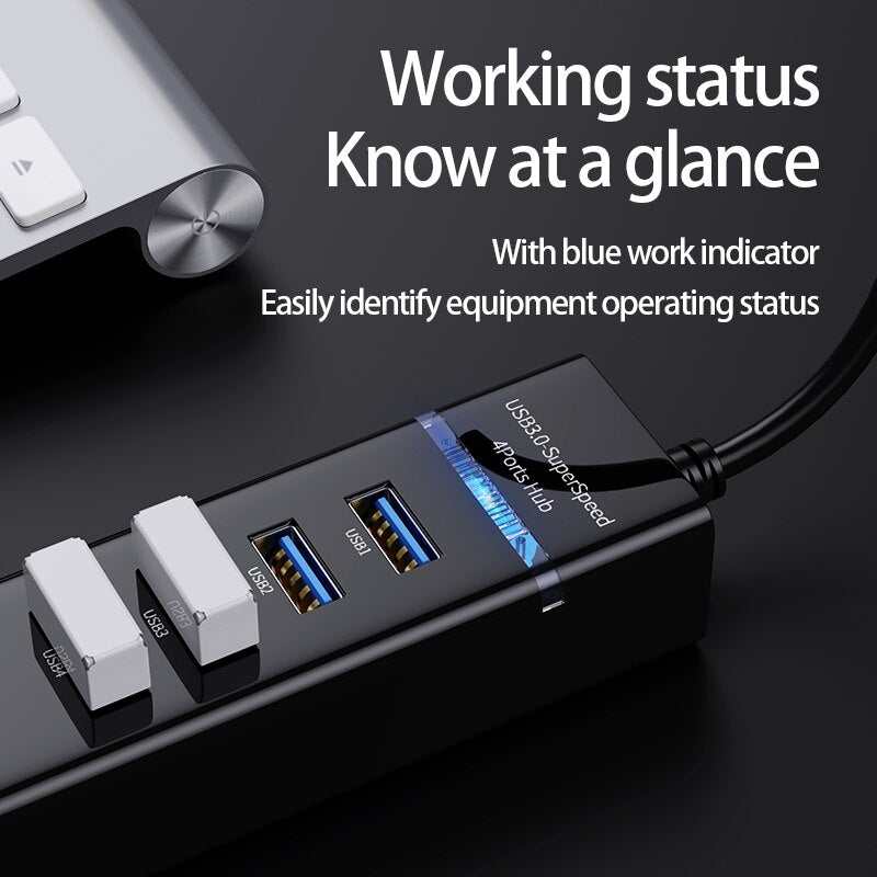 Usb3.0 Hub 4-Port Super-Speed USB Splitter For Hard Drives USB Flash Drive Mouse Keyboard Extend Adapter Laptops Multi Splitter USB Adapter Expander Cable For Desktop PC Laptop Adapter