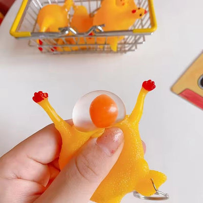 1pc Funny Squeeze Chicken Laying Egg Keychain Anti-Stress Tricky Toys Gag Children's Gift