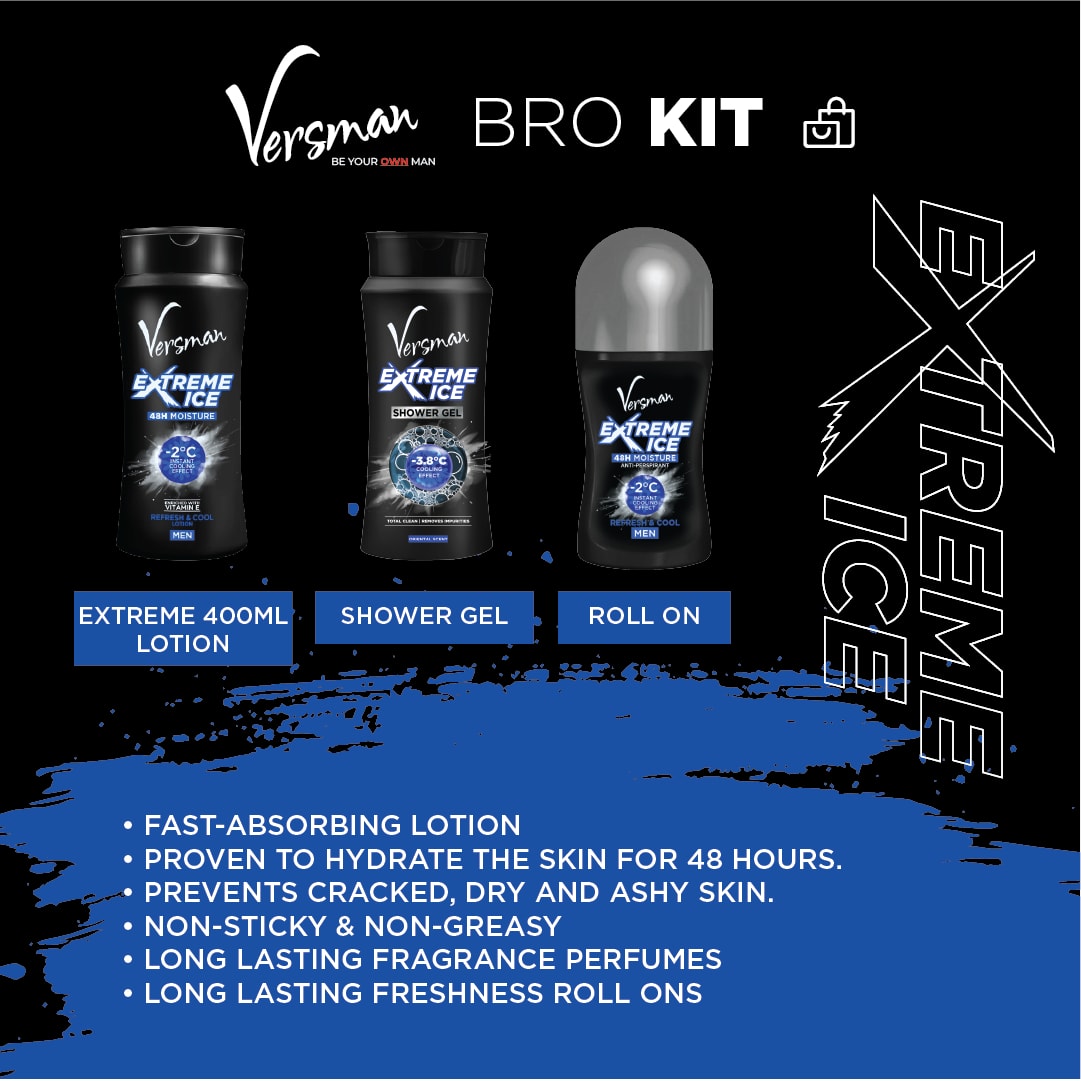 Versman Bro Kit: Extreme Ice 400ml Lotion + Shower Gel + Roll On Deo (Pack of 3)