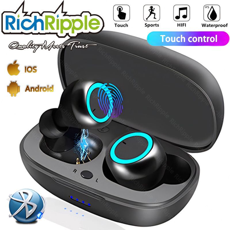 RichRipple Y50 Plus+ Wireless Bluetooth Earphone TWS Stereo Earbuds In-Ear Earpods Touch Control 450mAh with Mic Earphone for iOS&Android
