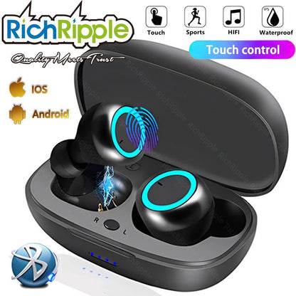 RichRipple Y50 Plus+ Wireless Bluetooth Earphone TWS Stereo Earbuds In-Ear Earpods Touch Control 450mAh with Mic Earphone for iOS&Android