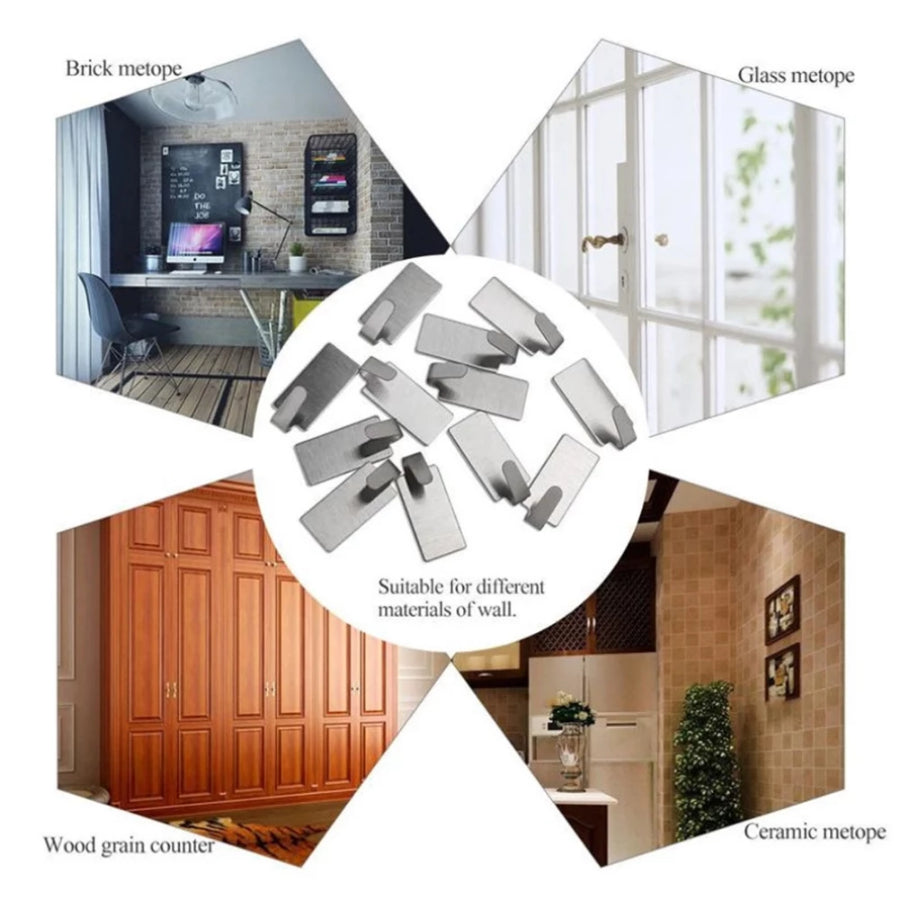 6 stainless steel wall hooks self-adhesive adhesive kitchen bathroom key bag coat rack storage rack kit non-marking kitchen door