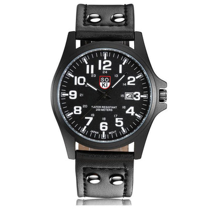 Hot Sales Men Sports Watch Casual Wristwatch Date Calendar Quartz Leather Strap Watches Fashion Clock Out-door Business Quartz Analog Male Watch Wrist Watch Valentines Gift