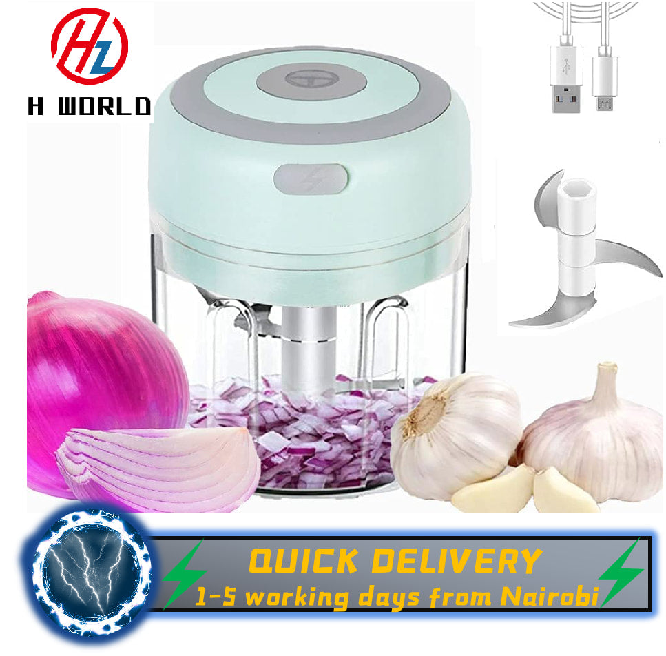 HW Wireless Electric Mini Garlic Chopper Machine(250ML), USB Kitchen Food Processor with 3 Blades