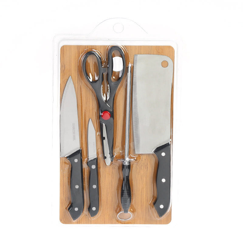 6PCS/Set Knife Cutting Board Set Kitchen Knife Scissors Fruit Knife Household Bamboo Cutting Board Knife sharpener Kitchen Tools Kitchen Gift