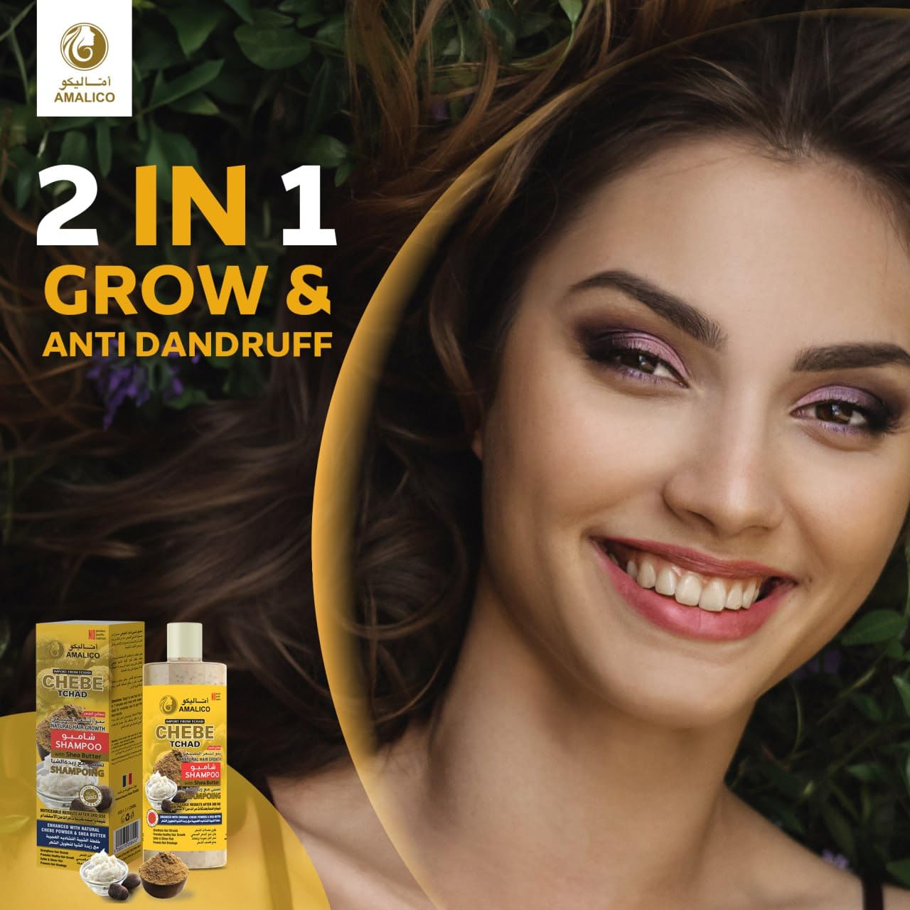 Amalico Chebe Shampoo with Chebe Powder and Shea Butter 500ml (16.9 OZ) Hair Shampoo for Hair Growth and Anti-dandruff Shampoo Anti itch Scalp Shampoo