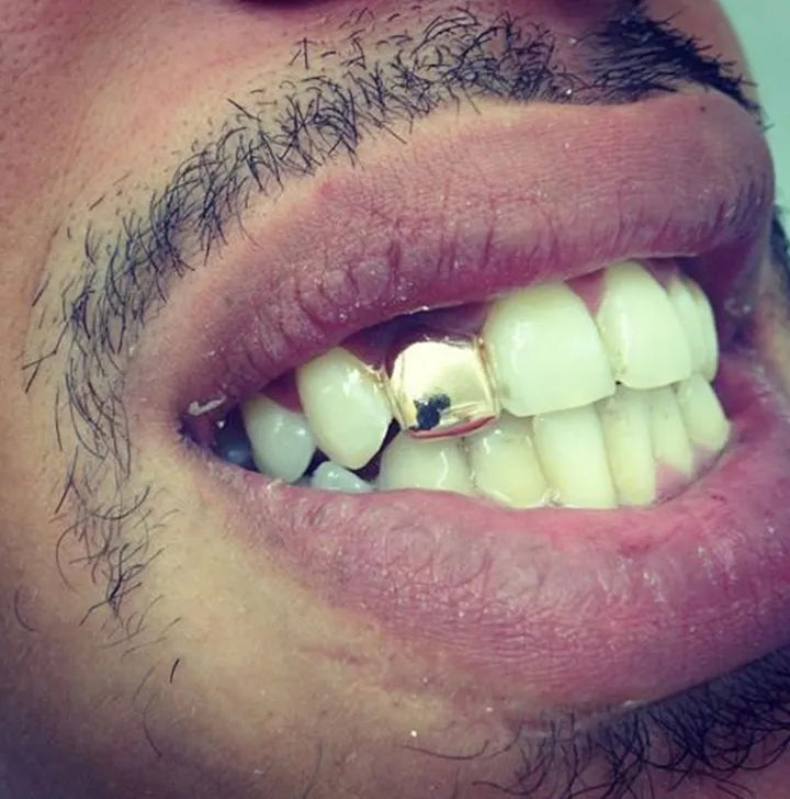 Gold Trendy Rock Rapper Hip Hop Grillz Caps Mold Top & Bottom Grill Body Jewelry Single Teeth