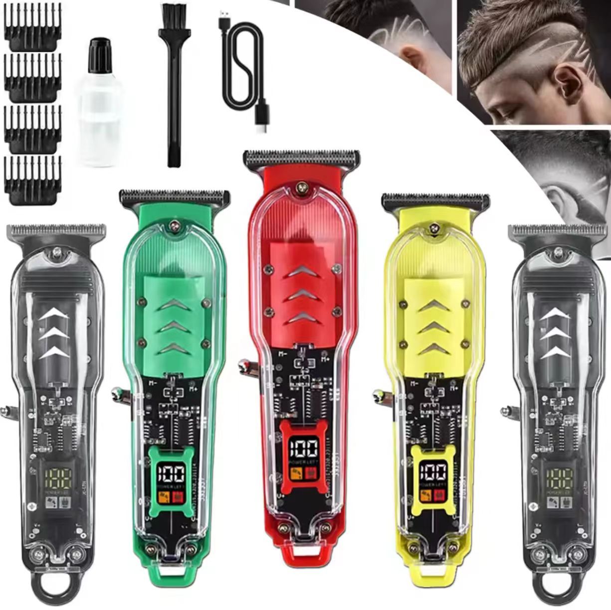 New Transparent Hair Clipper Power Display Electric Hair Clippers Men's Electric Shaver Trimmer