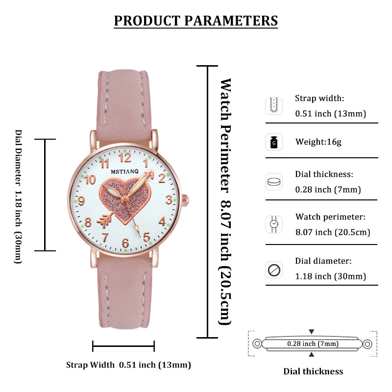 Ladies Watches Hearts Quartz Watch Back Light Watch Diamond-studded Luminous Casual Leather Belt Watches Simple Ladies Exquisite Small Dial Quartz Clock Dress Wristwatches Gift For lady