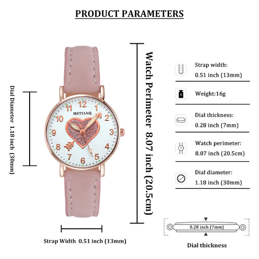 Ladies Watches Hearts Quartz Watch Back Light Watch Diamond-studded Luminous Casual Leather Belt Watches Simple Ladies Exquisite Small Dial Quartz Clock Dress Wristwatches Gift For lady