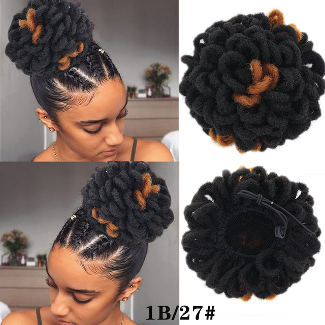 Synthetic DreadLock Afro Puff Hair Bun Chignon Drawstring Ponytail Faux Locs Clip In Pony Tail Hair Pieces for Black Women