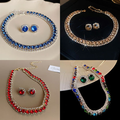 Necklace, gemstone, women's earring set, collarbone chain, high-end accessory Necklace and earring set