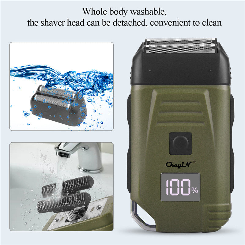 Electric Razor For Men Portable Cordless Men Reciprocating Razor Beard Hair Trimmer Professional Rechargeable Electric Shaver 2 Floating Shaver Head LCD Display Shaving Machine