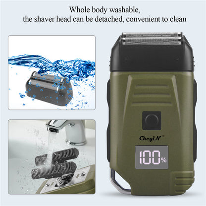 Electric Razor For Men Portable Cordless Men Reciprocating Razor Beard Hair Trimmer Professional Rechargeable Electric Shaver 2 Floating Shaver Head LCD Display Shaving Machine