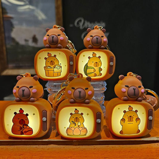 New Capybara Light-Up Tv Keychain Capybara Schoolbag Gift Claw Machine Small Pendant