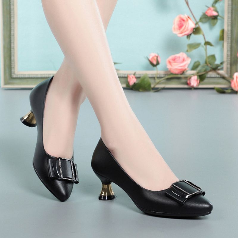 New arrivals women's fashion high heels Ladies PU artificial leather shoes business stiletto heels shoes Girls office work shoes Soft soled non-slip black shoes